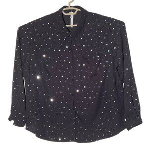 NY Collection Women 24 Long Square Sequin Blouse Pocket Career Sheer Witchy Goth